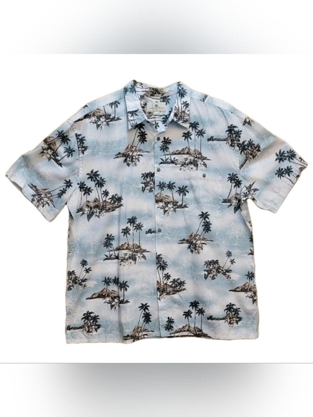 Island Shores Men 2XL Button Shirt  Cotton Blue Tropical Hawaiian Palm Beach